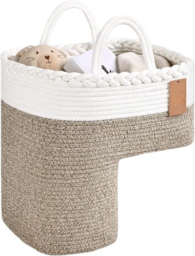Geweven trapmand - Opbergmand linnen - Ruimte organiseren - Met handgrepen - 40 x 20 x 10 cm - Neutrale kleur