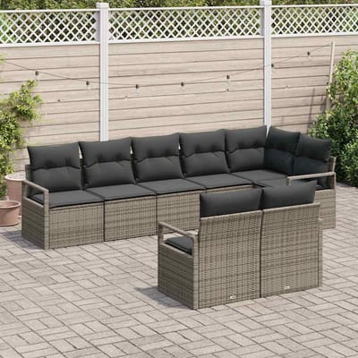 vidaXL Tuinbank Set met kussen met opslag 8 pcs Grijs poly rattan