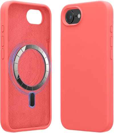 kwmobile telefoonhoesje geschikt voor Apple iPhone 17e / iPhone 16e - Hoesje met magneet compatibel met MagSafe - Smartphone case in neon koraal