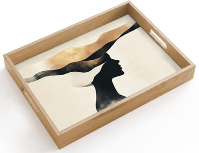 Dienblad hout 40x30 cm - Schootdienblad - Vrouw - Golven - Zwart - Borrelplank rechthoek - Plateau dienbladen