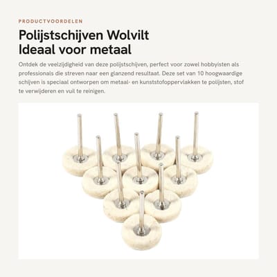 Dailygoods- Polijstschijf Set 10 Stuks - Gemonteerde Wol - Zachte Fijne Vilt - Voor Boormachine - 25 mm - Voor Rotatietool - Polijstborstel