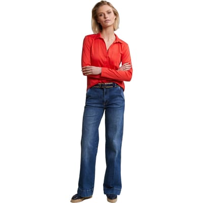 River Woods Orange Buttoned V-neck Polo T-shirt Size: S | Button-Down Shirts Outlet | Dames | Oranje