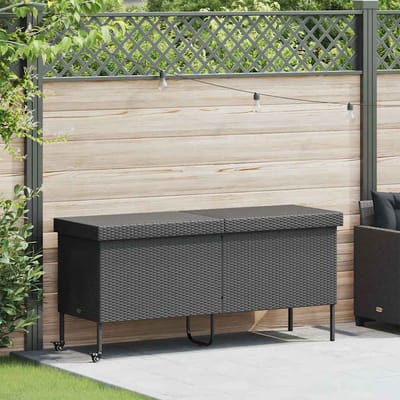 vidaXL - Tuinbox - met - wielen - 160x55x75 - cm - poly - rattan - zwart