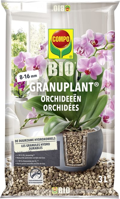 COMPO Bio Granuplant Orchideeën - 100% puimsteen verrijkt met lava - plantgranulaat - voorkomt wortelrot - zak 3L