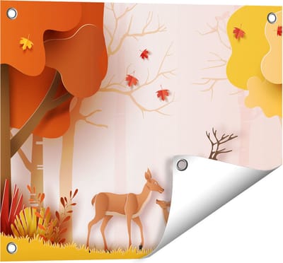Gards Tuinposter Herten in het Bos Illustratie - Abstract - 50x40 cm - Tuindoek - Tuindecoratie - Wanddecoratie buiten - Tuinschilderij