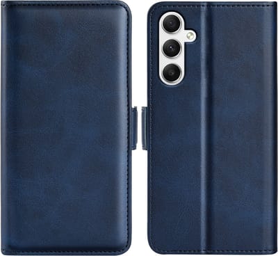 MobyDefend Hoesje - Geschikt voor Samsung Galaxy A35 - Luxe Wallet Book Case (Sluiting Zijkant) - Blauw