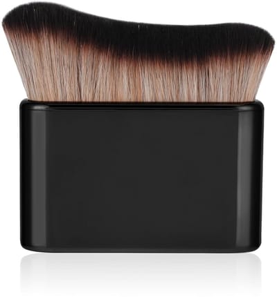 Mmgoqqt 1 Stuks Professionele Body Make-Up Kwast - Zwarte Golfvormige Gezichts- En Bodyborstel - Zachte Gemengde Vezels - Zwart Metalen Handvat - Ideaal Voor Zonnebrandcrème En Self Tanner