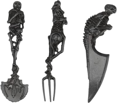Skelet Bestekset voor Halloween Diner, Creatief Servies van Metaal, Schedel Design.