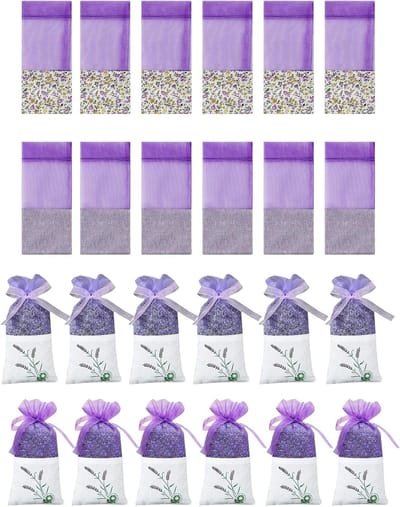 24 Stuks Lavendelzakjes met Bloemenprint, Geurzakjes van Katoen voor Lavendel, Specerijen en Kruiden met Trekkoord