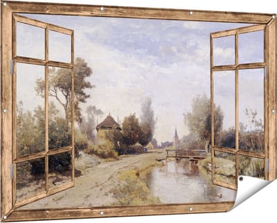 Gards Tuinposter Doorkijk Landschap bij Kortenhoef - Paul Joseph Constantin Gabriël - 150x100 cm - Tuindoek - Tuindecoratie - Wanddecoratie buiten - Tuinschilderij