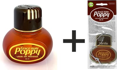 POPPY GRACE MATE® Luchtverfrisser Vanille 150ml – Inclusief Geurhanger – Langdurige Luxe Geur voor Auto en Ruimtes