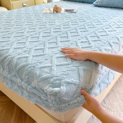 Gewatteerde Matrasbeschermer Winter Warm Bedovertrek Taffeta Velours Fleece Bedlinnen Pluche Verdikt Hoeslaken Queen King Size Decor 90x200x25cm gray