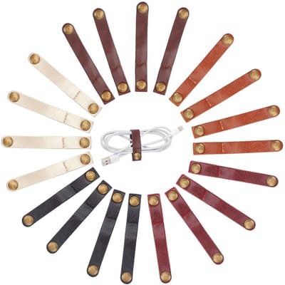 SPHProducts - Lederen Kabelriemen - Herbruikbare Kabelbinders - 20 Stuks - Organisatoren voor USB-kabels - Flexibel en Duurzaam - Geschikt voor Hoofdte...