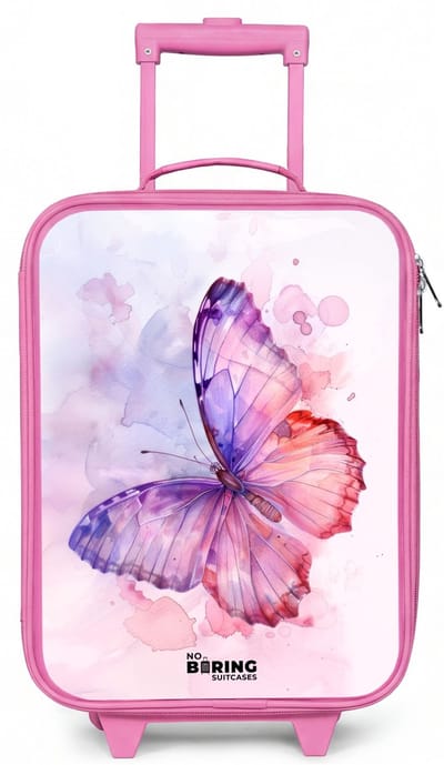 NoBoringSuitcases.com® - Kinderkoffer roze - Kindertrolley meisje - Aquarel aurora - Koffer kind lichtgewicht - Reiskoffer trolley voor kinderen - Koffertje met lichtgevende wieltjes - Rolkoffer