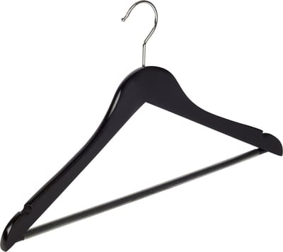 De Kledinghanger Gigant - Kledinghanger - Volwassenen - 7131BA - 50 Stuks - Blousehanger - Shirthanger - Lotushout - Zwart Gelakt - Geknikt Model - Rokinkepingen en Anti-slip Broeklat - 44 cm - Kleerhanger (7131BA_00/50)