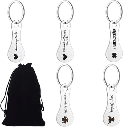 Persoonlijke RVS Winkelwagentje Munten, Set van 2, Verwijderbare Chip, Perfect als Valentijnsdag Cadeau, 5.5 x 2.2 cm, Inclusief Pouch