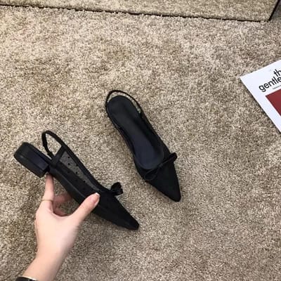 Chaussures pour femmes, bout fermé, sandales pour femmes, sandales à bout pointu, talons bas, chaussures à enfiler avec nœud papillon et pois 39 noir