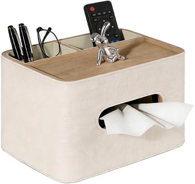 Dailygoods- Tissuedoos met 2 vakken - Zakdoekdoos Houder - Organizer - Multifunctionele Tissuedoos - PU-leer - 19 x 16 x 12 cm