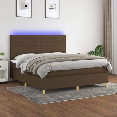 vidaXL - Boxspring - met - matras - en - LED - stof - donkerbruin - 160x200 - cm