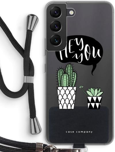 Case Company® - Hoesje met koord geschikt voor Samsung Galaxy S22 hoesje met Koord - Hey you cactus - Telefoonhoesje met Zwart Koord - Bescherming aan alle Kanten en Over de Schermrand