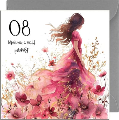 Verjaardagskaart 80 Jaar - Wenskaart Vrouw - Vieren Verjaardag - Extra Dikke Kaart - 15x15 cm - Elegant