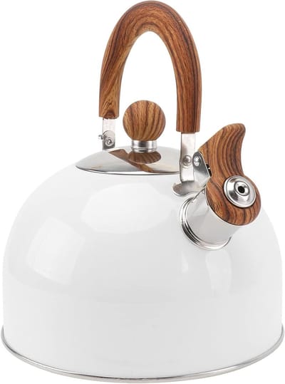 Waterkoker RVS - Theepot Fluitketel - Water Koken - Automatisch Fluit Signaal - 2.5L Inhoud - Wit