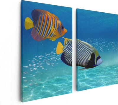 Artaza Canvas Schilderij Tweeluik Twee Tropische Vissen in de Rode Zee - 80x60 - Foto Op Canvas - Canvas Print