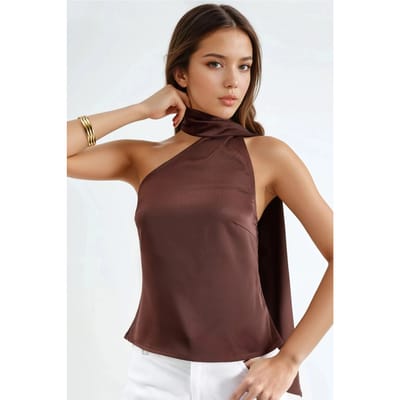 Asymmetrische Kraag Satijnen Blouse