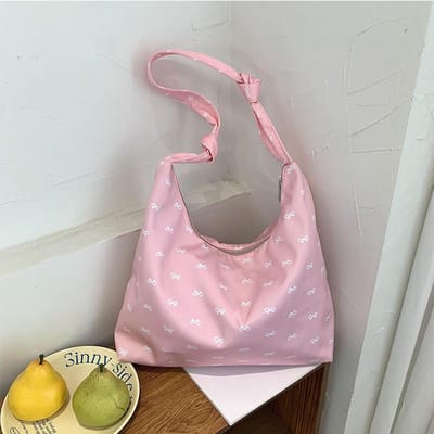 Koreaanse Niche Design Strik Canvas Tas Dames Schoudertas Tote Tas Boodschappentas Opvouwbaar Nieuwe Stijl Mode gray