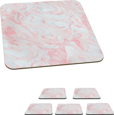 Onderzetters voor glazen - Marmer print - Roze - Wit - Patronen - 10x10 cm - Glasonderzetters - 6 stuks