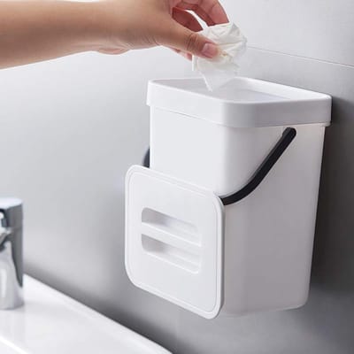 Hangende vuilnisemmer kunststof afvalbak afvalmand prullenmand voor keuken, badkamer (wit, 5L)