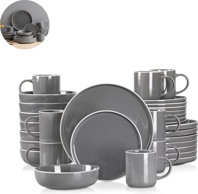 Luxe Serviesset- 48 delig – 12 persoons – Steengoed - Bordenset – Dinner platen – Dessertborden - Kommen - Mokken - Grijs