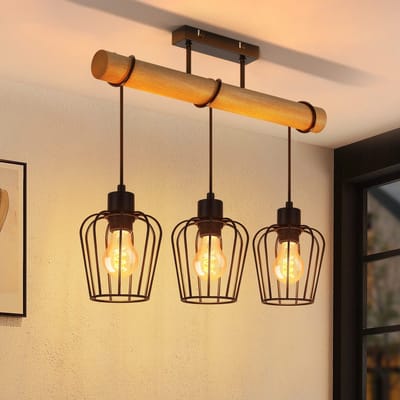 NETTLIFE plafondlamp - woonkamer vintage - hout E27 plafondlamp - zwart - industrieel metaal-excl. lichtbron