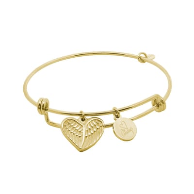 CO88 Collection 8CB-91314 Stalen Armband met Hangertjes - Vleugels - 15x18mm - Hartje rond - 10mm - One size - Staal - Goudkleurig