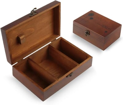 Houten Naaikist - Naaidoos Opbergdoos - Naaigereedschap Organiseren - Natuurlijk Hout - 21.4 x 13.5 x 8.9cm - Bruin