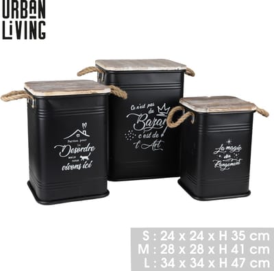 "LOFT & METAL" SET VAN 3 METALEN OPBERGKISTEN PM: 24X24X35CM MM: 28X28X41CM GM: 34X34X47CM