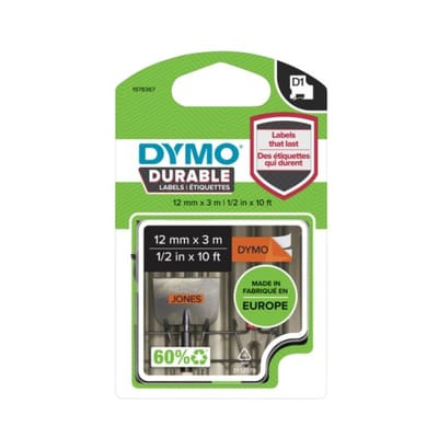 DYMO originele D1 Duurzame labels | Zwarte Tekst op Oranje Label | 12 mm x 3 m | zelfklevende etiketten voor de LabelManager labelprinter | gemaakt in Europa