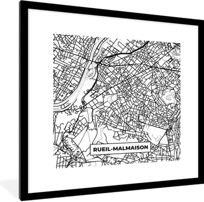 Fotolijst incl. Poster Zwart Wit- Kaart - Stadskaart - Frankrijk - Rueil-Malmaison - Plattegrond - Zwart wit - 40x40 cm - Posterlijst