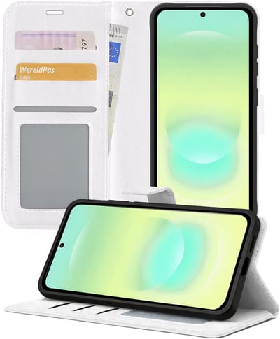 Hoesje - Met Pasjeshouder - Geschikt voor Samsung Galaxy A37 - Luxe Bookcase Portemonee - Flip Case - Kunstleer Book Case - Flipcase - Book Cover - Walletcase - Portemonneehoes - Telefoonhoesjes - Wit