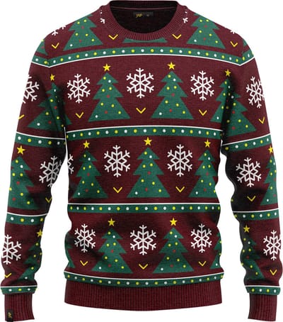 JAP Christmas Kersttrui (maat M) - 100% Gerecycled - Kriebelt niet - Kerstcadeau volwassenen - Foute Kersttrui dames en heren - Kerstboom - Donker rood