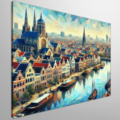 Olieverf groningen schilderij | Groninger kleurenpracht: olieverf verbeeldt de ziel van de stad | Kunst - 40x40 centimeter op Canvas | Foto op Canvas
