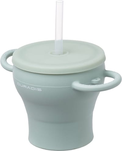 Duradis - 2 in 1 Opvouwbare drink en snackbeker voor kinderen - Tuitbeker baby - Snack cup - Turquoise