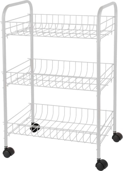 Urban Living Draadmanden trolley - metaal - wit - met wielen - 38x26x60 cm - 3 niveaus - Keuken/badkamer