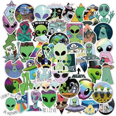 50 stuks Nieuwe Buitenaardse Cartoon Graffiti Jongen Speelgoed Bagage Laptop Helm Waterdicht Zonder Lijmresten Achter te Laten Stickers