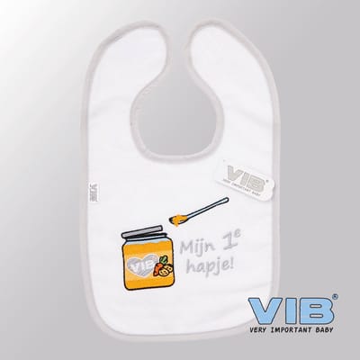 VIB® - Slabbetje Luxe velours - Mijn 1e Hapje (Wit-Grijs) - Babykleertjes - Slabbetjes - zwangerschap aankondiging - baby aankondiging