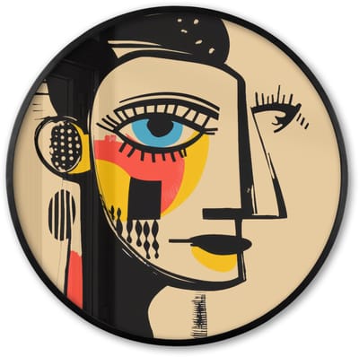 Poster in lijst Rond - Fotolijst 60x60 cm - Posters - Geometrisch - Felle kleuren - Kubistische stijl - Ronde posterlijst zwart - Decoratie - Wanddecoratie woonkamer - Muurdecoratie slaapkamer
