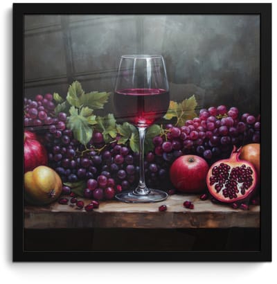 Poster in lijst - Fotolijst 40x40 cm - Posters - Wijn - Fruit - Stilleven - Posterlijst zwart - Decoratie - Wanddecoratie woonkamer - Muurdecoratie slaapkamer