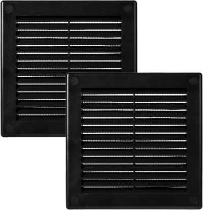 2 Stuks Vierkante Ventilatieafdekking 150x150mm Zwart met Vliegengaas - Rooster voor Badkamer en Kantoor