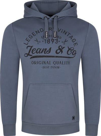 riverso Heren trui RIVArmin regular fit Blauw M Volwassenen Warme Sweater met Vintage Print & Capuchon