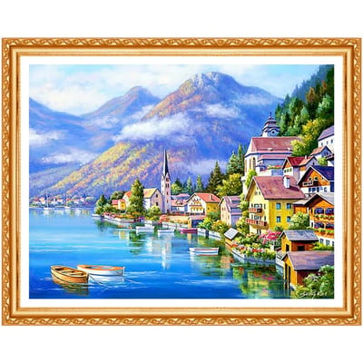 DIY schip diamant borduurwerk landschap handgemaakte diamant schilderij handwerk kruissteek kunst aan de muur 20X30CM blue